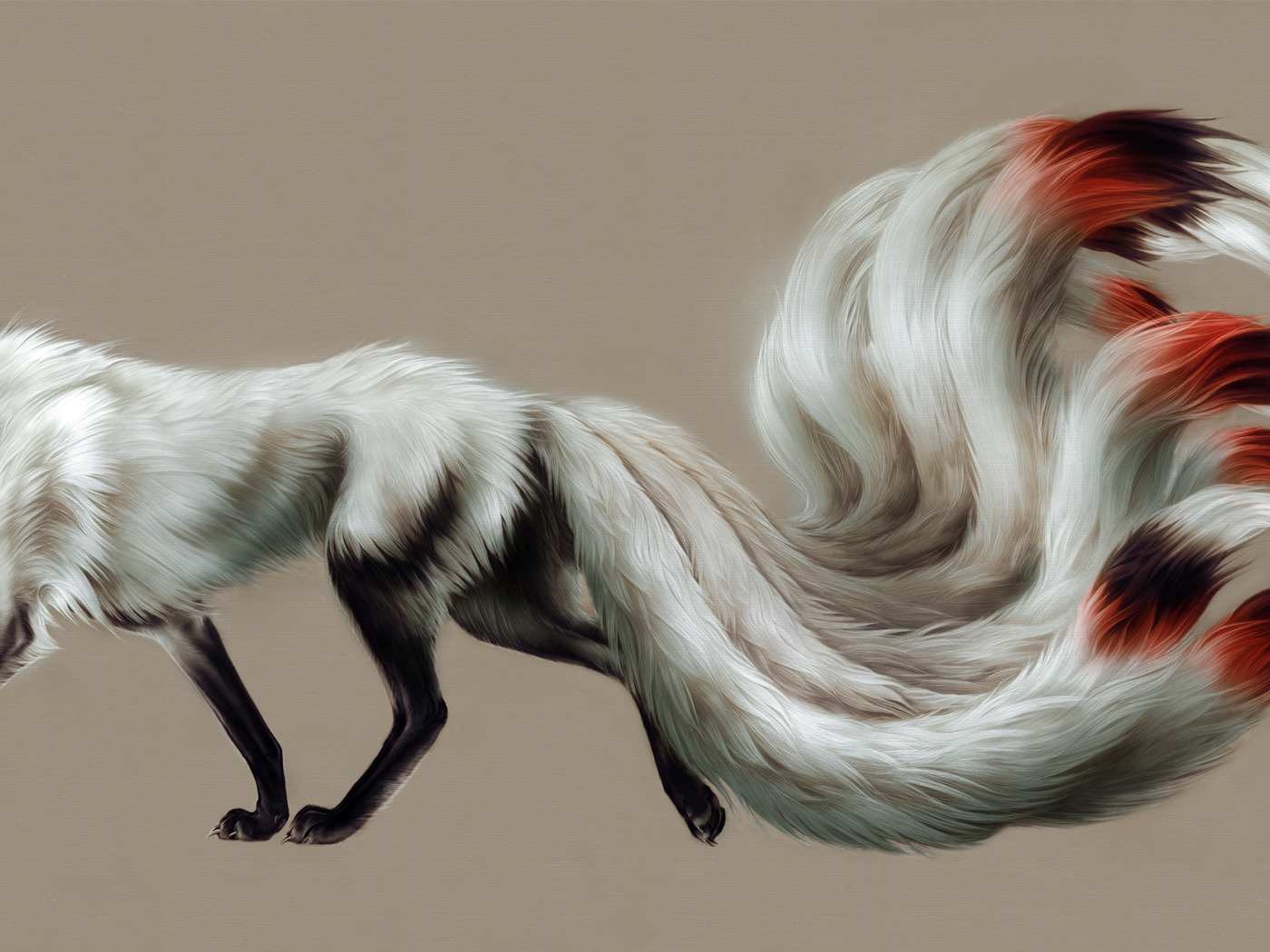 Download wallpaper Fox, nine-tailed, by toedeledoki, section art in resolut...