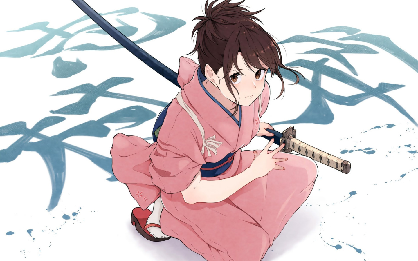 Download wallpaper girl, sword, weapon, anime, katana, samurai, artwork,  Gintama, kimono, anime girl, Shimura Tae, section shonen in resolution  1440x900