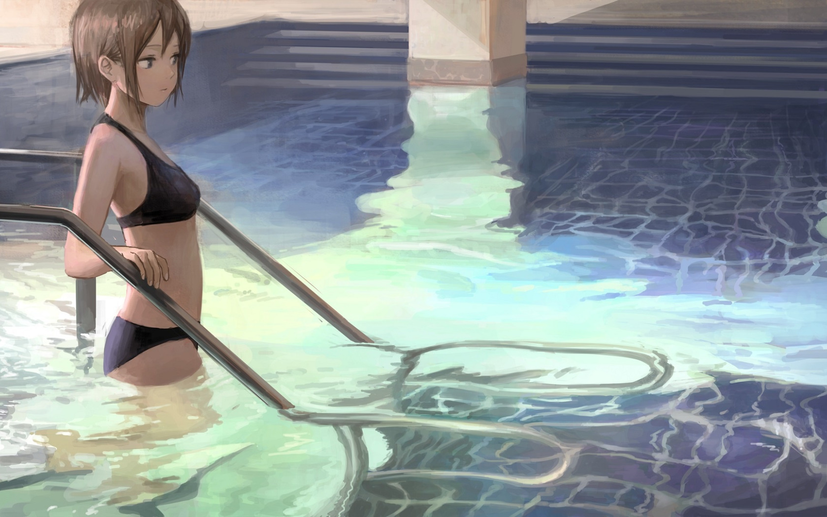 Download wallpaper swimsuit, girl, pool, section art in resolution 1680x105...