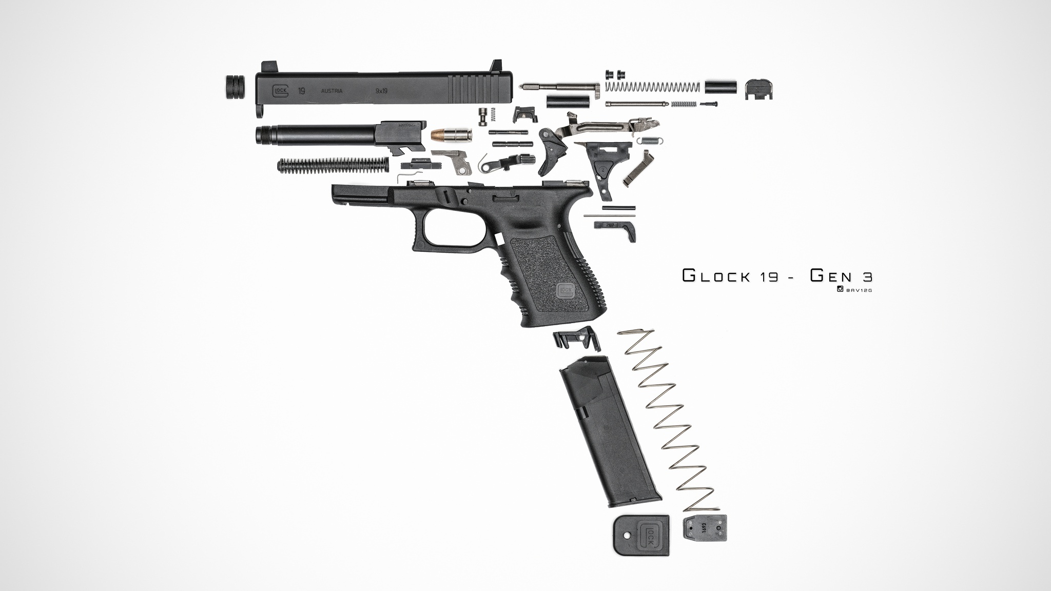 Download wallpaper gun, details, Glock 19, disassembled, section weapon in ...