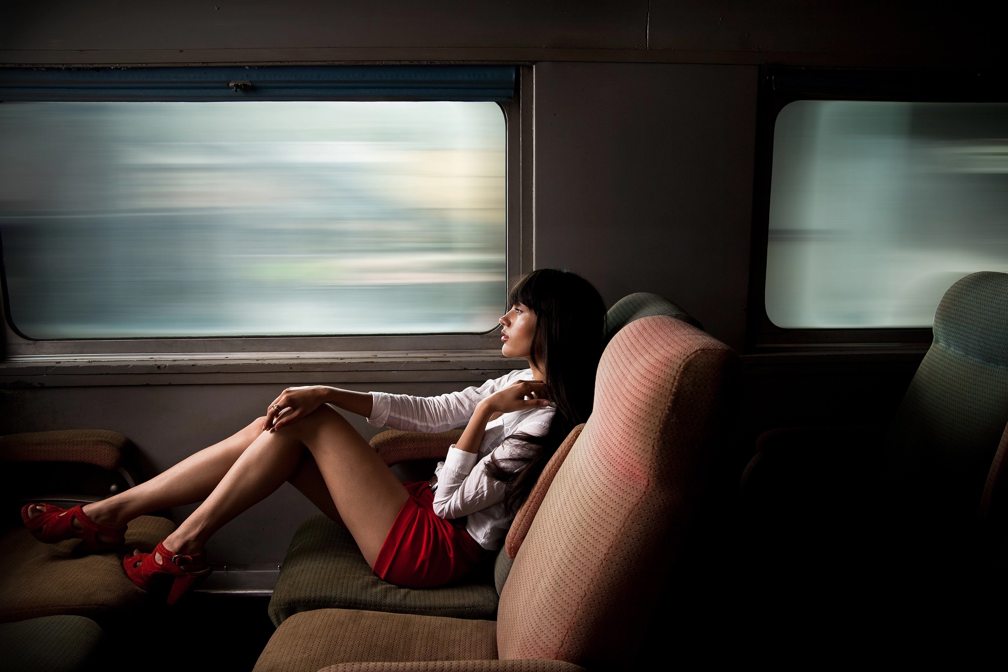 Download wallpaper girl, Windows, train, legs, Chelsea Elisha, Max Eremine,...