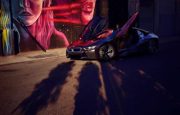 Picture machine, trees, view, art, shadows, BMW i8