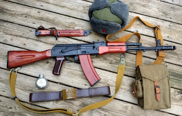 Picture hat, machine, strap, AK-47, Kalash, bayonet knife