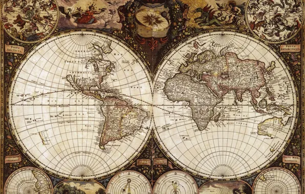 Picture travel, world map, geography, 1665 the year, Frederick de wit