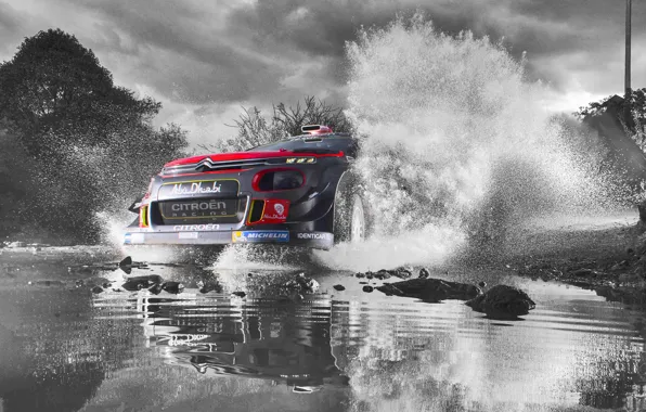 Picture The sky, Water, Sport, Speed, Puddle, Citroen, Squirt, Lights, WRC, Rally, Rally, The front, Black …