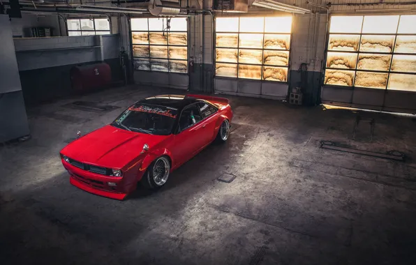 Picture light, red, garage, photographer, drift car, Risky Devils, Boss S14, Rocket Bunny kit, US and …
