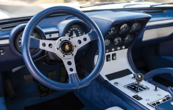 Picture Auto, Blue, Lamborghini, Machine, Panel, Salon, Speedometer, 1971, Logo, Car, The wheel, Box, Supercar, Lamborghini …