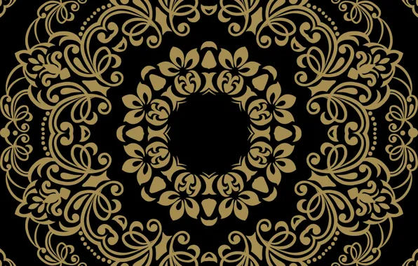 Wallpaper background, black, gold, ornament, pattern, ornament, seamless