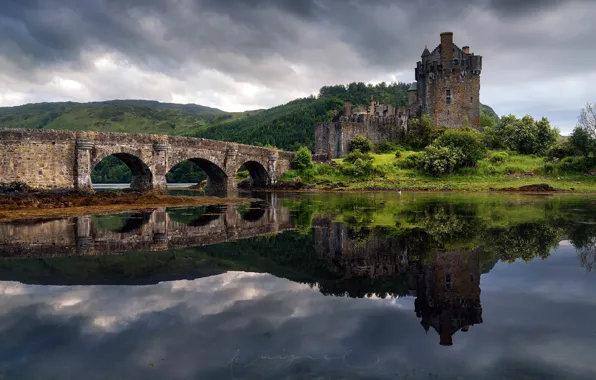 Picture bridge, island, spring, Scotland, the Eilean Donan castle, the Lough Duich