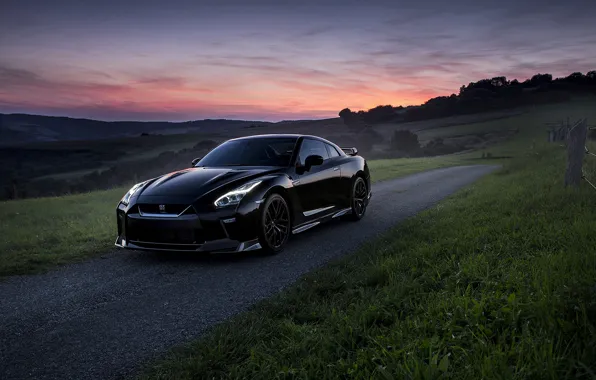 Picture road, field, auto, the evening, Nissan, GT-R