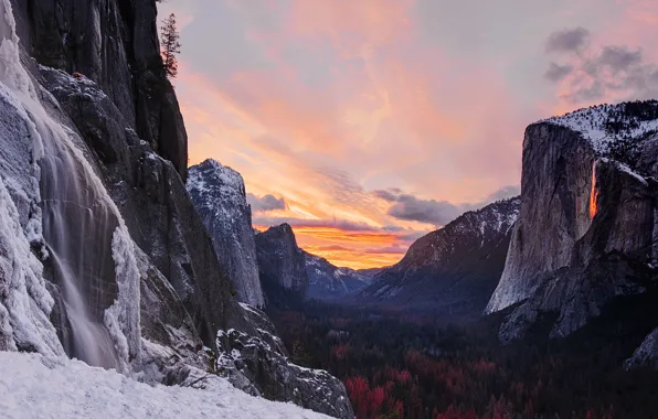 Picture Fire, Sunset, Ice, Yosemite Park