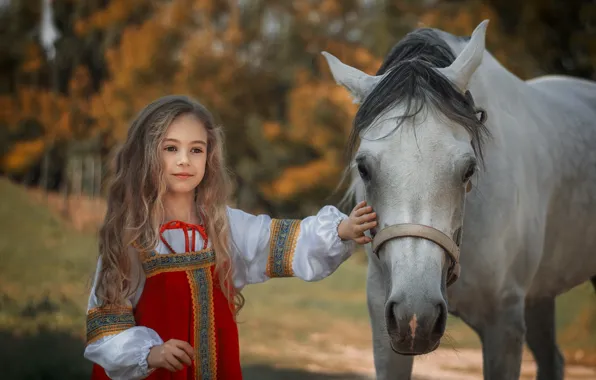 Picture mood, horse, horse, girl, long hair, sundress