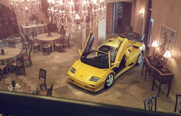 Picture Lamborghini, Yellow, Diablo, Supercar, Doors