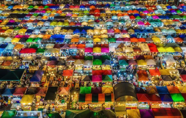 Picture light, night, the city, lights, Asia, market, tents