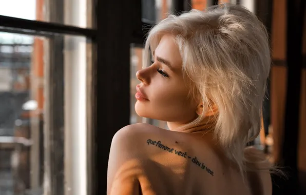 Picture face, hair, back, tattoo, blonde, profile, shoulder, Max Pyzhik, Maxim Fawn, Anna Fomina