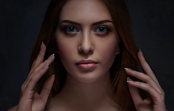Picture look, face, background, model, portrait, hands, makeup, hairstyle, brown hair, beauty, manicure