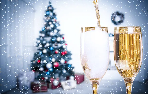 Picture snow, Glasses, New Year, Tree, tree, glasses, Holidays, Champagne