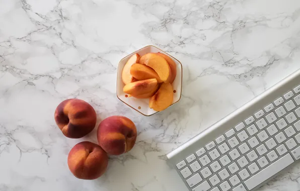 Picture keyboard, peaches, peach, keyboard, marble