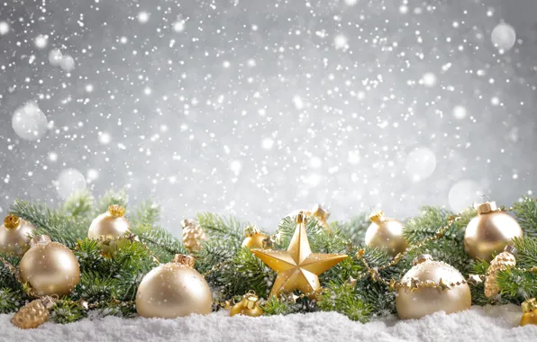 Picture winter, snow, decoration, balls, tree, New Year, Christmas, Christmas, winter, snow, Merry Christmas, Xmas, snowman, …