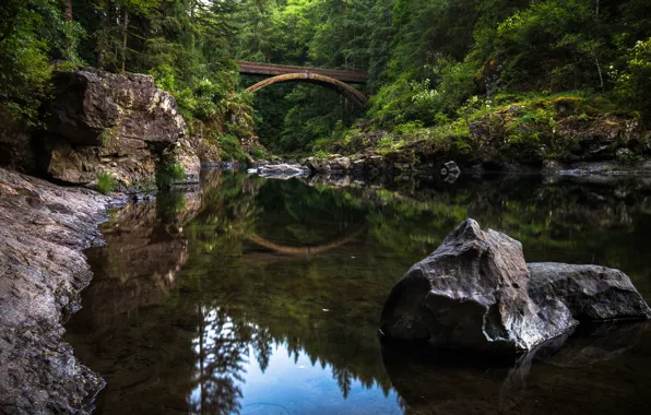 Picture forest, bridge, reflection, river, stone, Washington, Washington, river Lewis, Lewis River, Yacolt, Moulton Falls Regional …