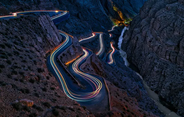 Picture road, light, mountains, rocks, excerpt, canyon