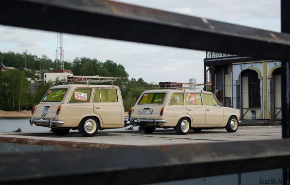 Picture retro, tuning, the trailer, Lada, 2102, cream, Soviet classics