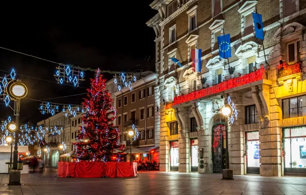 Picture night, tree, area, lights, New year, decoration, Christmas, garland, Croatia, New Year, Croatia, Houses, 2017, …
