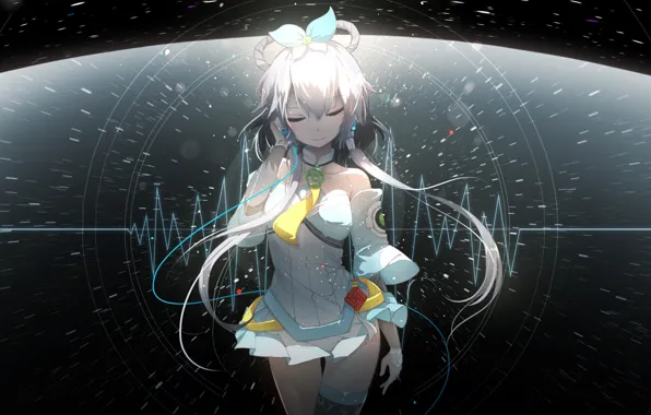 Picture girl, Vocaloid, anime, white hair, Luo Tianyi, closed eyes, anime girl, miniskirt, minidress