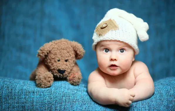 Picture toy, child, bear, Baby, bear, cap, baby, teddy, Cute