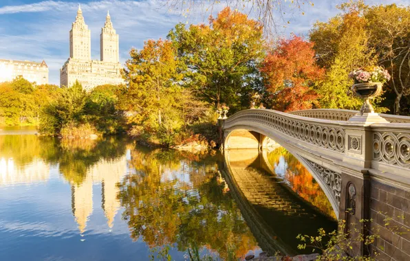 Picture autumn, bridge, lake, New York, USA, Central Park