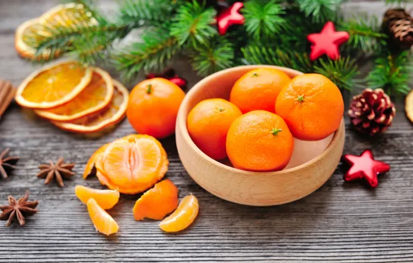 Picture holiday, toys, star, new year, cinnamon, citrus, carnation, tangerines