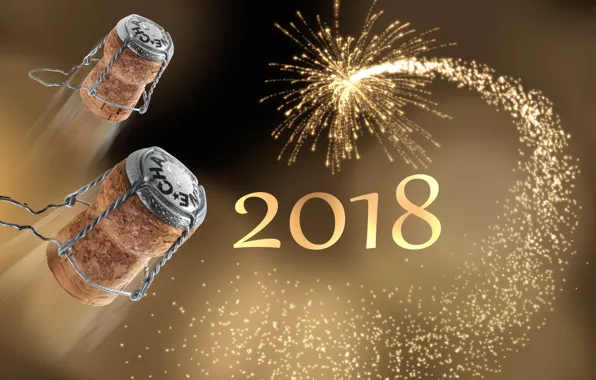 Picture decoration, night, New Year, glasses, champagne, 2018, New Year, decoration, Happy