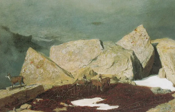 Picture rocks, Symbolism, Arnold Böcklin, Alpine chamois array, 1850