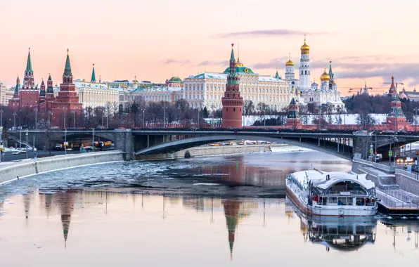 Picture winter, river, Moscow, The Kremlin, Russia, Moscow, Kremlin