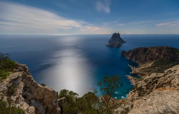 Picture sea, rocks, Spain, water surface, Spain, Ibiza, The Balearic sea, Balearic Sea, Ibiza