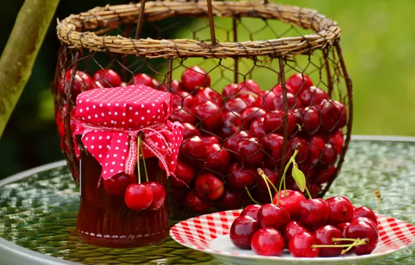Picture red, cherry, berries, table, mesh, basket, the sweetness, food, harvest, plate, Bank, fabric, basket, al, …