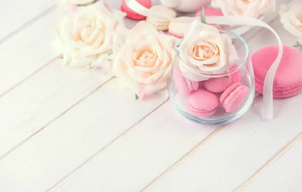 Picture flowers, roses, dessert, pink, flowers, cakes, sweet, sweet, dessert, roses, macaroon, french, macaron, macaroon