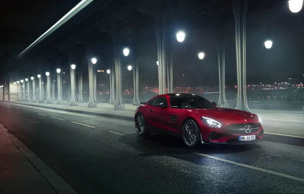 Picture Mercedes-Benz, Red, Car, Front, AMG, Night