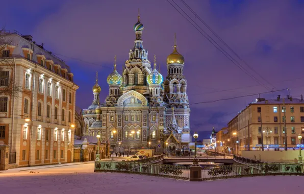Picture lights, home, the evening, lights, Saint Petersburg, Church, channel, temple, Russia, bridges, street, Church of …