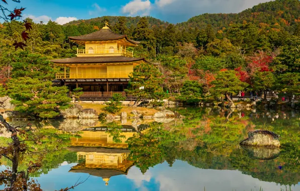 Picture autumn, pond, reflection, Japan, garden, temple, Japan, Kyoto, Kyoto, Golden Pavilion, Golden pavilion, Mirror Pond, …