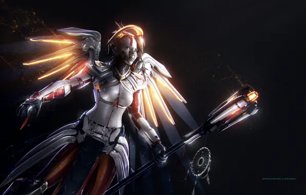 Picture game, mecha, weapon, angel, tenshi, Overwatch, Mercy