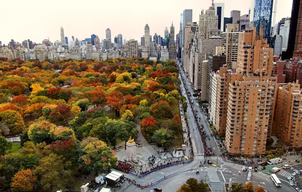 Picture city, sport, USA, road, trees, New York, Manhattan, park, New York City, autumn, skyscraper, street, …
