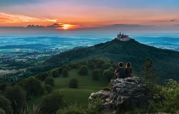 Picture landscape, sunset, mountains, nature, castle, height, Germany, fortress, Hohenzollern, Stuttgart