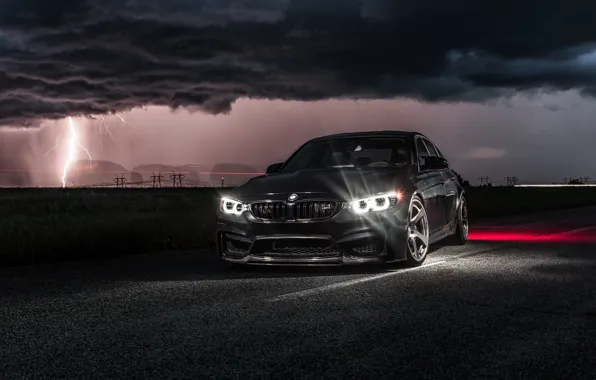 Picture BMW, Light, Clouds, Black, Night, F80, Lighting, LED