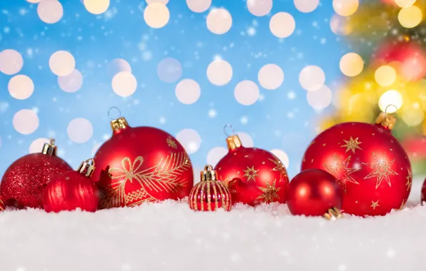 Picture winter, snow, decoration, snowflakes, New Year, Christmas, Christmas, balls, winter, snow, bokeh, Merry Christmas, Xmas, …
