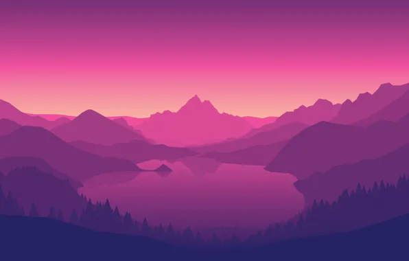 Picture Mountains, The game, Lake, Forest, View, Hills, Landscape, Purple, Campo Santo, Firewatch, Fire watch