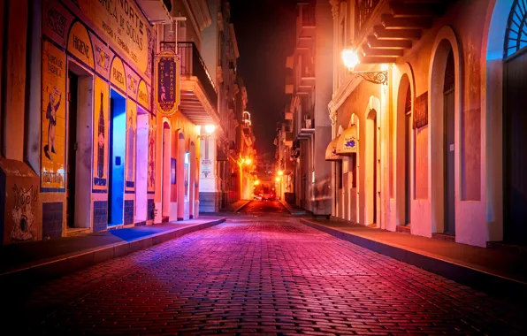 Picture road, night, lights, street, home, lights, the sidewalk, Puerto Rico, San Juan