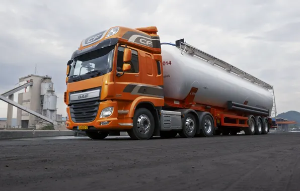 Picture road, orange, industrial zone, DAF, tank, tractor, DAF, the trailer, 6x2, Euro6, DAF CF 440