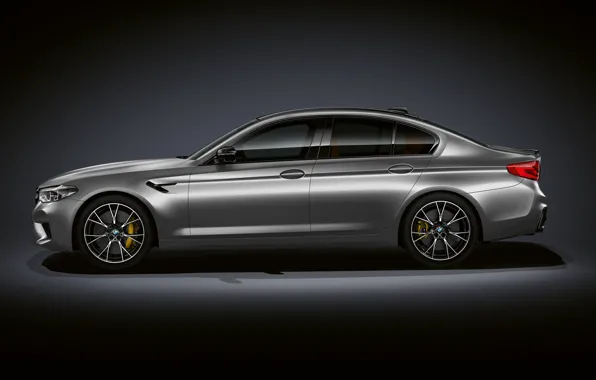 Picture grey, background, BMW, profile, sedan, dark, 4x4, 2018, 625 HP, four-door, M5, V8, F90, 4.4 …