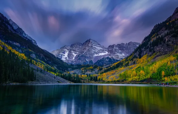 Picture autumn, the sky, mountains, lake, the slopes, Colorado, Colorado, Rocky mountains, Maroon Lake, Maroon Bells, …